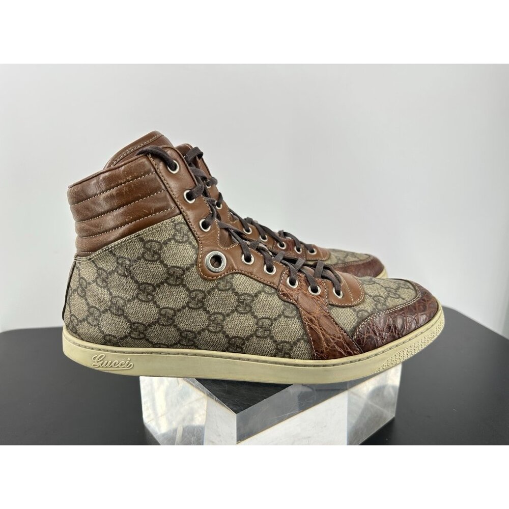 Gucci High Top Crocodile trim Brown Guccisima 10.5/11-USA